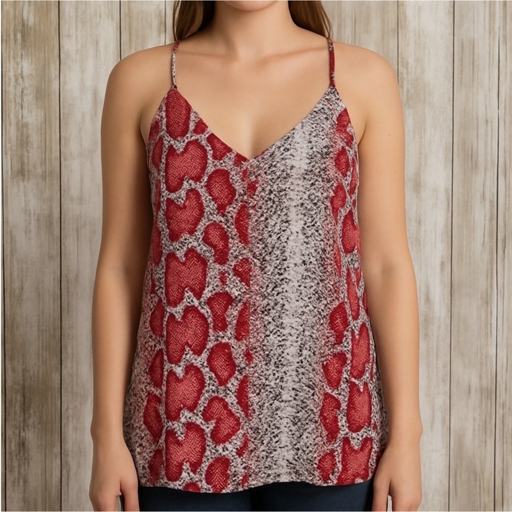 Peace Love Cake Red and Gray Snake Print Camisole